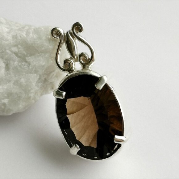 NEW fancy cut Smokey Topaz Smoky Quartz pendant necklace - Picture 3 of 10